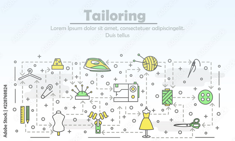 Vector thin line art tailoring poster banner template Stock Vector ...