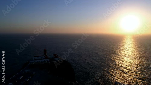 Aerial shot of Cabo de sao vicente - Cape St. Vincent - southernmost point of continental europe at sunset