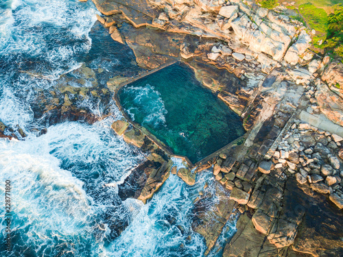 Aerial view of Mahon pool with incoming waves. Maroubra, Sydney, Australia photo