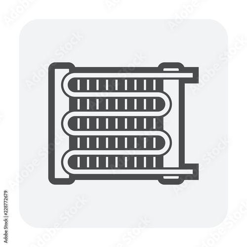 Condenser coil vector icon consist of copper or aluminium tubes, fins for holds refrigerant, gas, pressure in air compressor machine for ductless system, heating ventilation, air conditioning hvac.