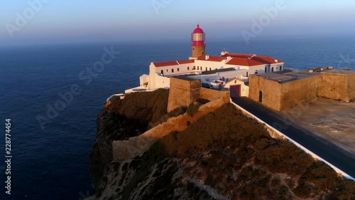 Aerial shot of Cabo de sao vicente - Cape St. Vincent - southernmost point of continental europe at sunrise