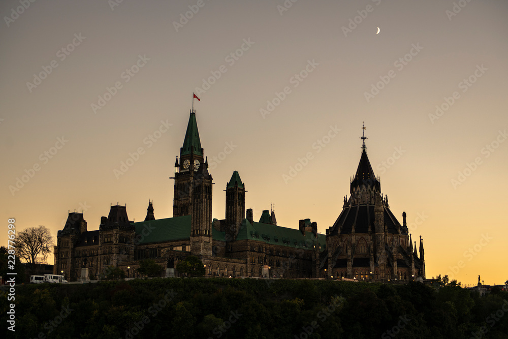 The Parliament of Canada and Ottawa River at the sunset