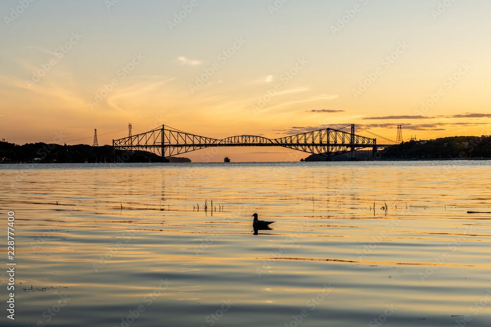 Quebec city bridge in Canada on the sunset