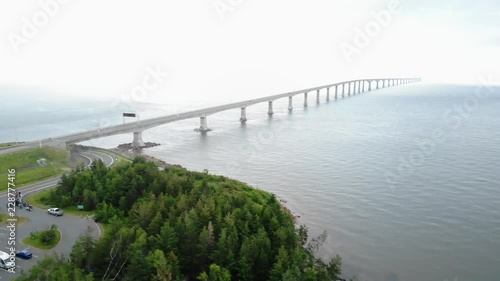 Aerial Long Confederation Bridge Connecting Pei To New Brunswick