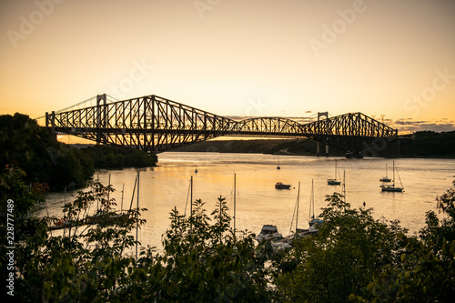Quebec city bridge in Canada on the sunset