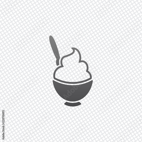 ice cream or porridge in bowl icon. On grid background