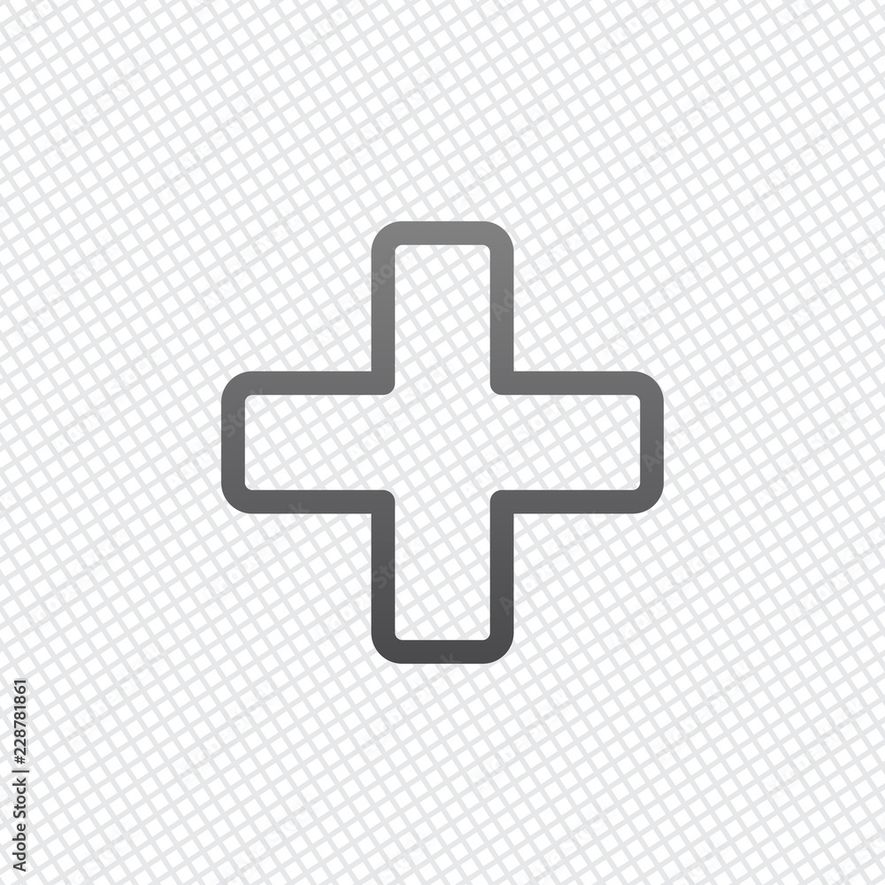 Medical cross icon. On grid background