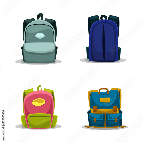 vector cartoon isolated school bag template backpack collection set