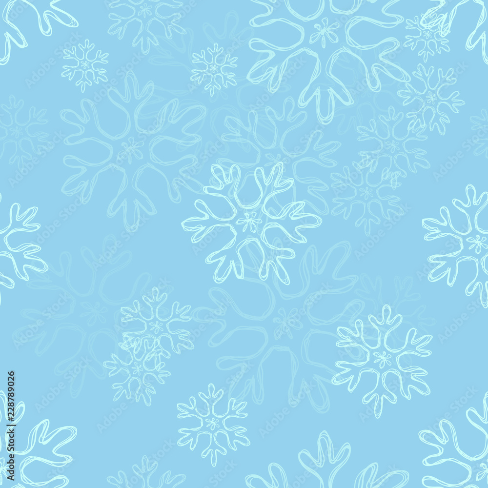 Vector Seamless Pattern Background with Doodle Snowflakes