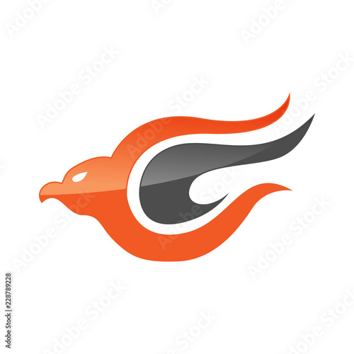 Abstract eagle bird or fantasy eagle logo template for security or airlines company. Vector isolated icons of mythic firebird spread wings symbol, flame fire phoenix for airline