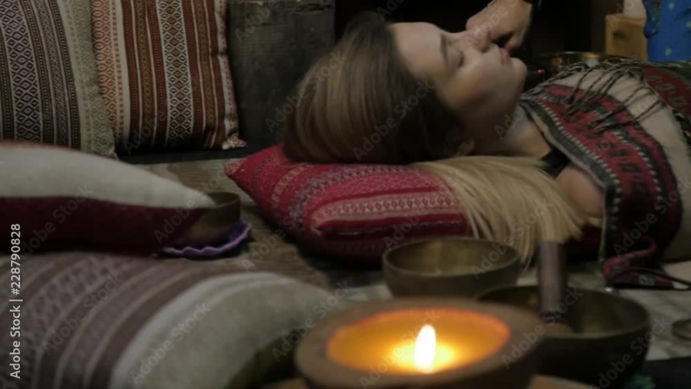 meditation with Tibetan singing bowls. slow motion meditation with Tibetan singing bowls. slow motion