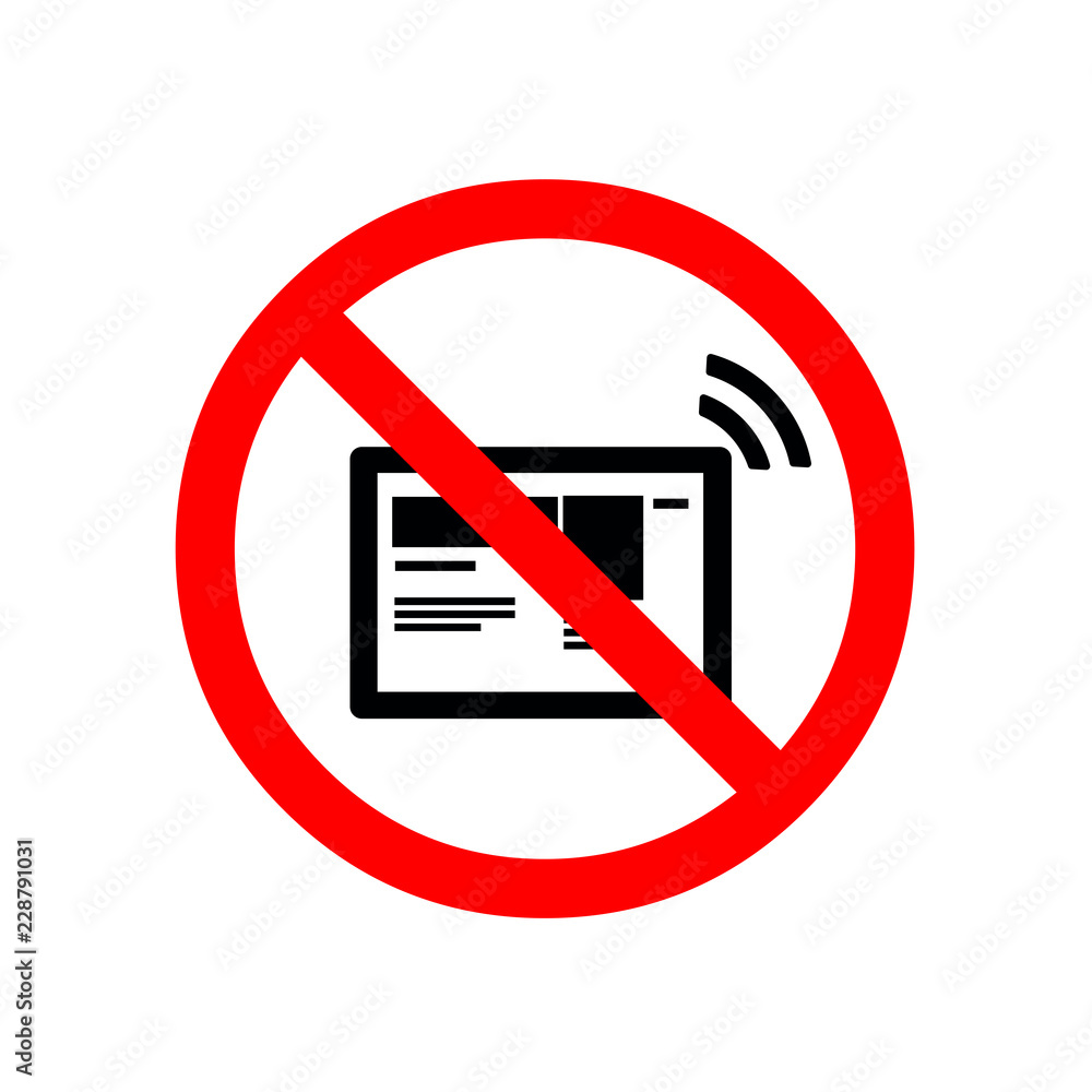 No mobile phones and tablets allowed. Red prohibition sign. Stop symbol No mobile phones and tablets allowed. Red prohibition sign. Stop symbol