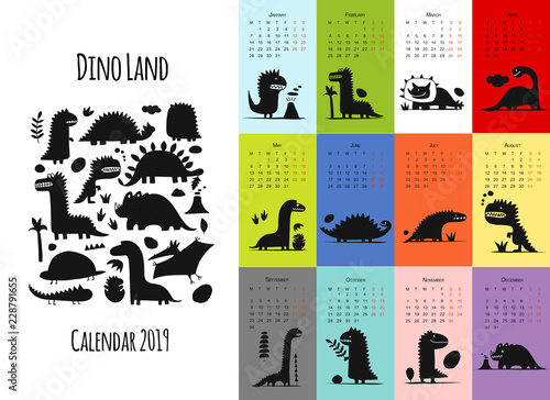 Dinosaurs, calendar 2019 design