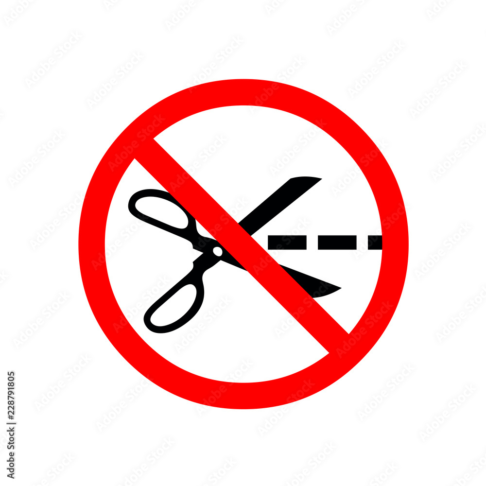 No scissors prohibition sign icon vector illustration Red circle of prohibition isolated on white do not cut No scissors prohibition sign icon vector illustration Red circle of prohibition isolated on white do not cut