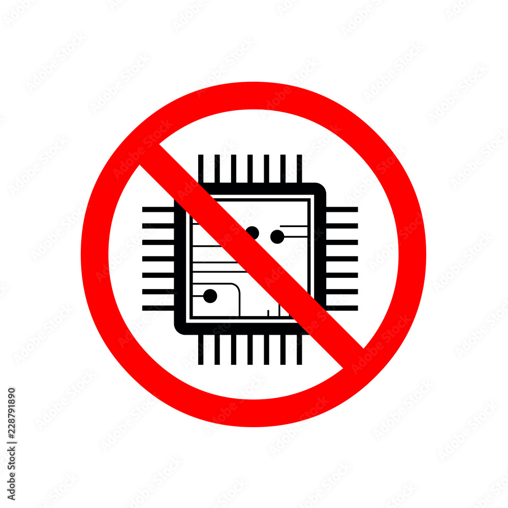 no, ban, stop CPU Icon Flat Style Isolated Vector Illustration no, ban, stop CPU Icon Flat Style Isolated Vector Illustration