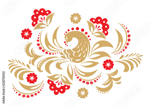 Hohloma in red and gold colors. Russian traditional decoration design. photo