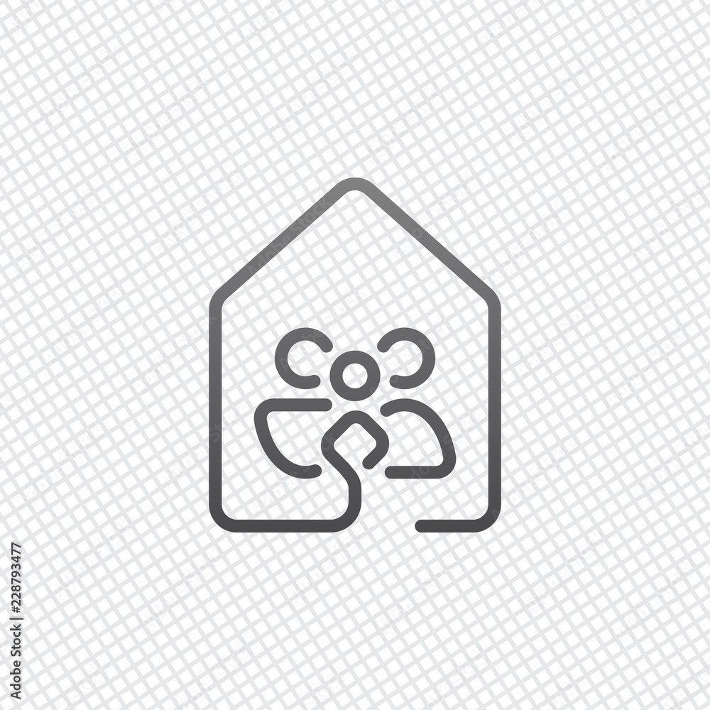 house with family icon. line style. On grid background house with family icon. line style. On grid background