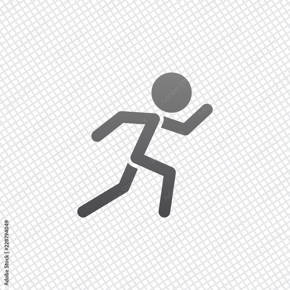 running man. simple icon. On grid background