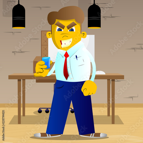 Yellow man drinking brandy. Vector cartoon illustration.