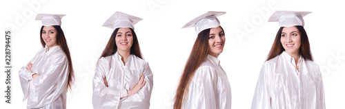 Young female student on white