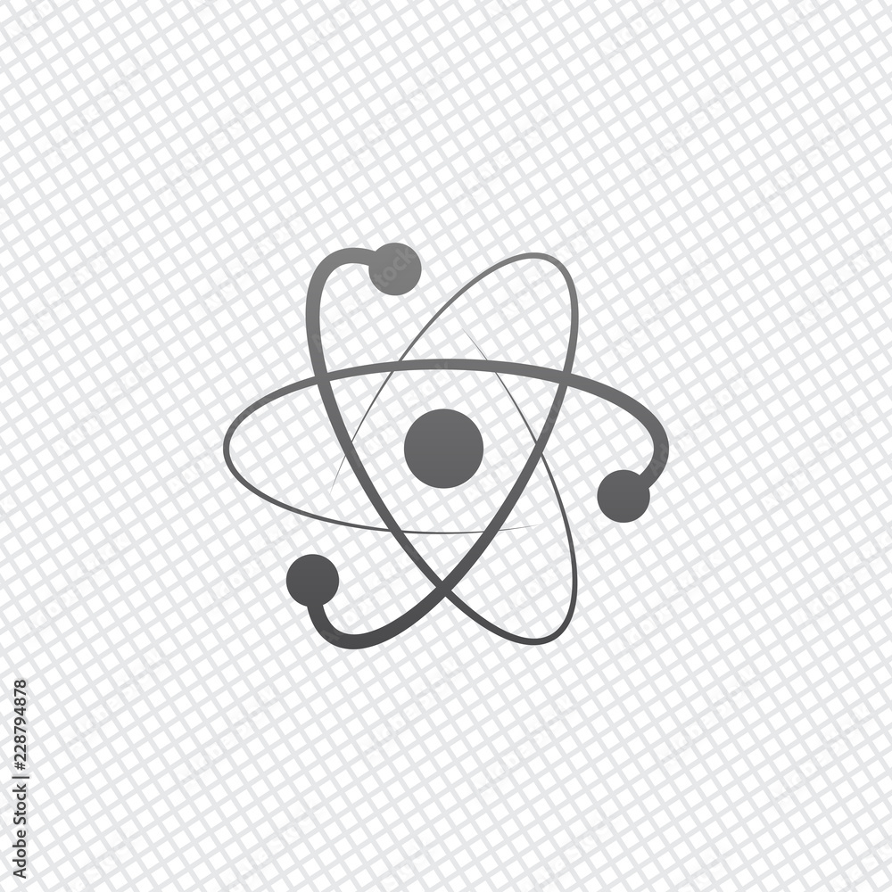 scientific atom symbol, logo, simple icon. On grid background - obrazy, fototapety, plakaty 