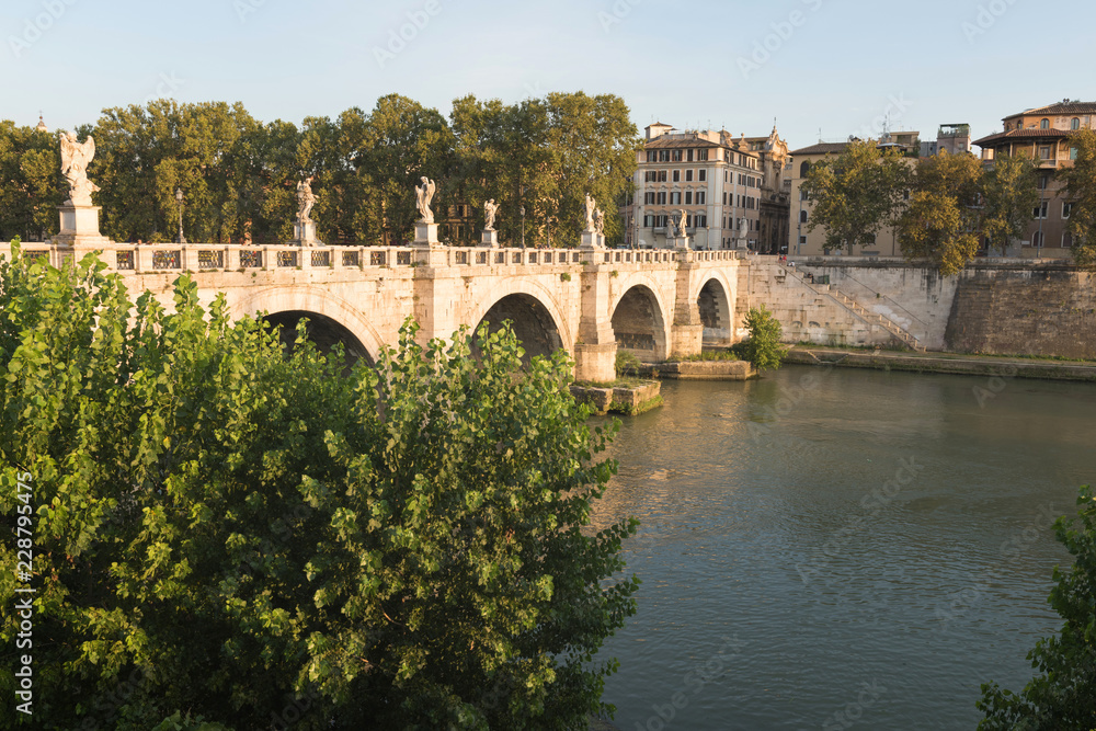 Saint Angelo Bridge over Tiber River in Rome, Italy