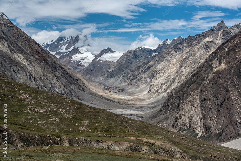 Beautiful landscape on the way to Zanskar road at Himalaya Range, Zanskar Range, Pensi La, Jammu and Kashmir.