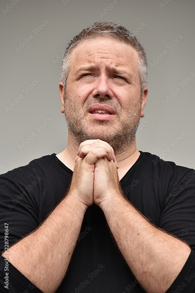 Unshaven Caucasian Male In Prayer Unshaven Caucasian Male In Prayer