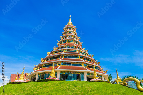 Landscape of Wat Huay Pla Kung temple with dragon symbol travel destination the famous place religious attractions of Chiang Rai province, Northern of Thailand.