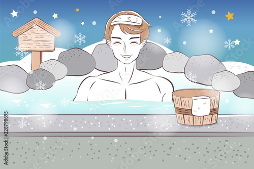 man enjoy with hot spring