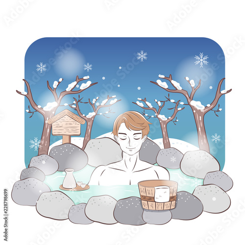 man enjoy with hot spring
