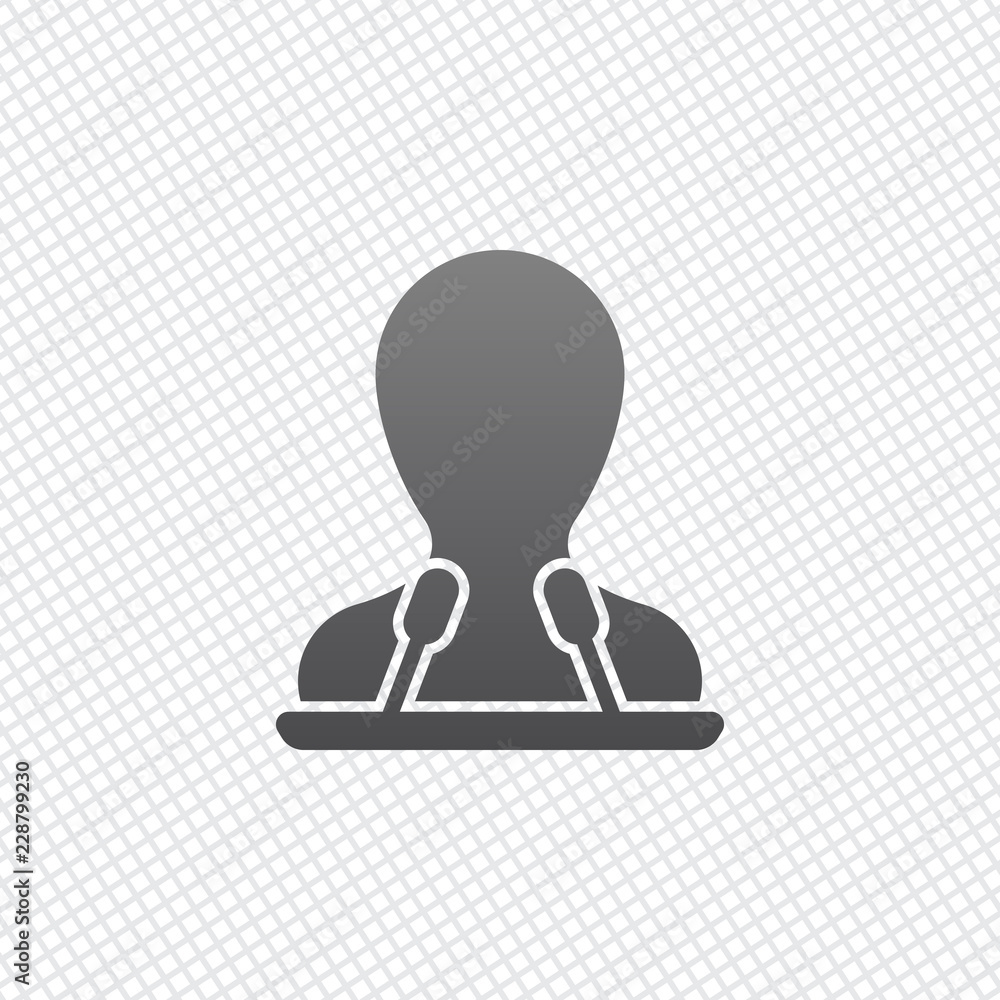 Speaker icon. Person silhouette and microphones on tribune. On g Speaker icon. Person silhouette and microphones on tribune. On g