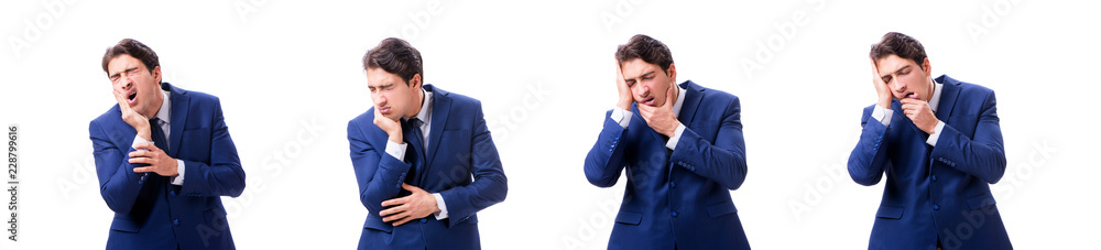 Young sick and unhappy businessman isolated on white background Young sick and unhappy businessman isolated on white background