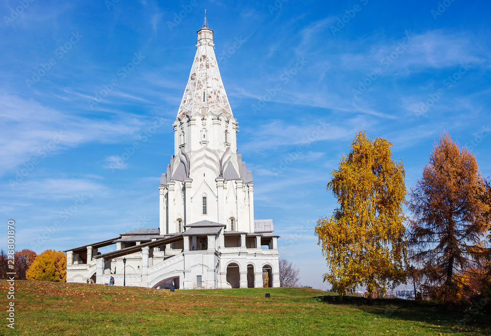Moscow, Russia, Kolomenskoye. Church Of The Ascension. The temple is a masterpiece of world architecture, the first stone tent temple in Russia.