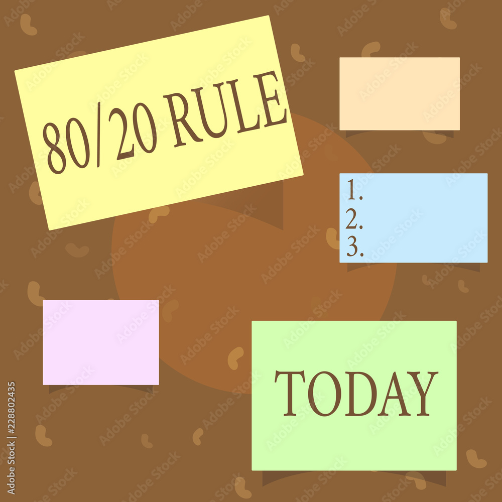Conceptual hand writing showing 80 20 Rule. Business photo text Pareto principle 80 percent effects come from 20 causes. Conceptual hand writing showing 80 20 Rule. Business photo text Pareto principle 80 percent effects come from 20 causes.