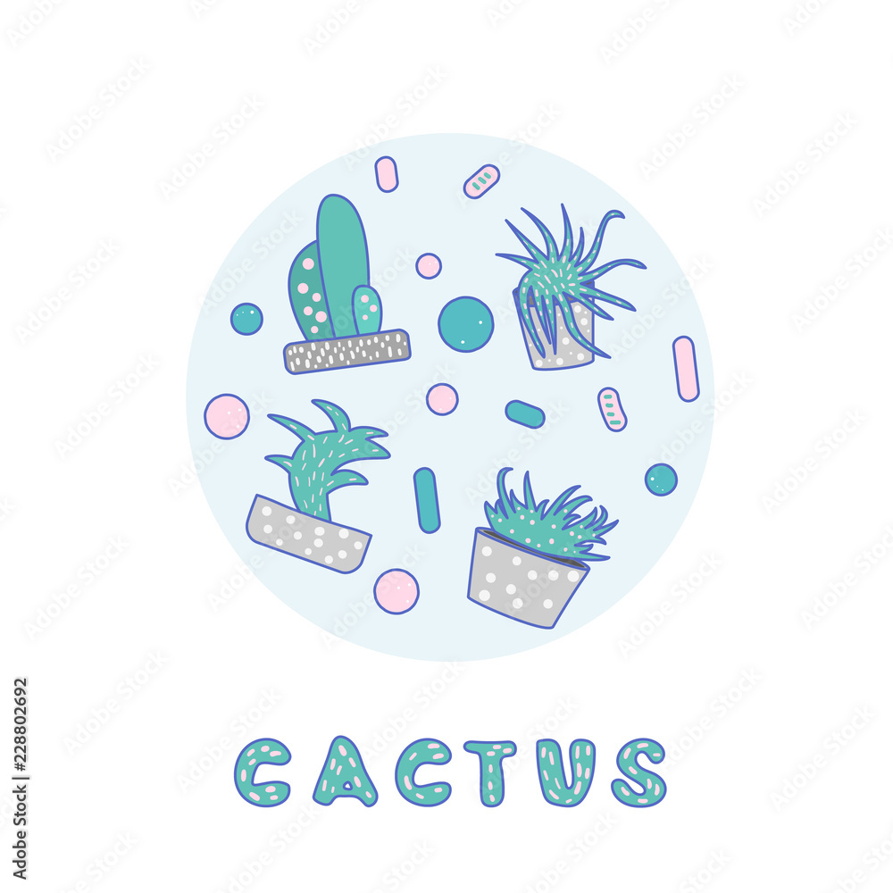 Vector compositon of doodle cactus design set. Vector compositon of doodle cactus design set.