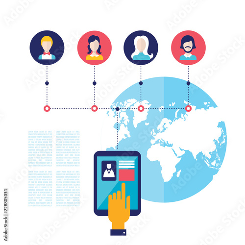 Wallpaper Mural Hand touching tablet with web icons Social network Communication concept Vector illustration Torontodigital.ca