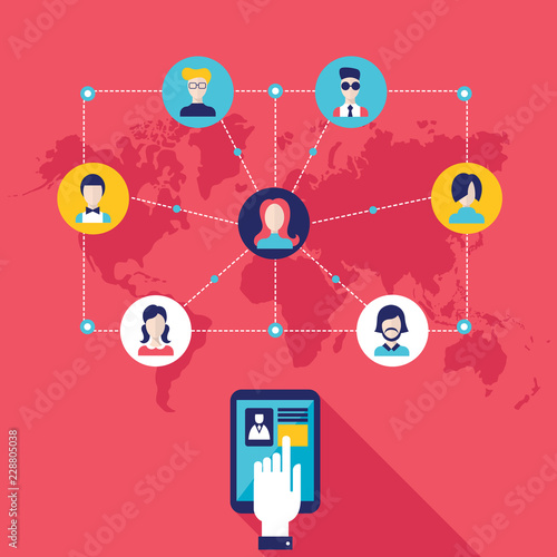 Wallpaper Mural Hand touching tablet with web icons Social network Communication concept Vector illustration Torontodigital.ca