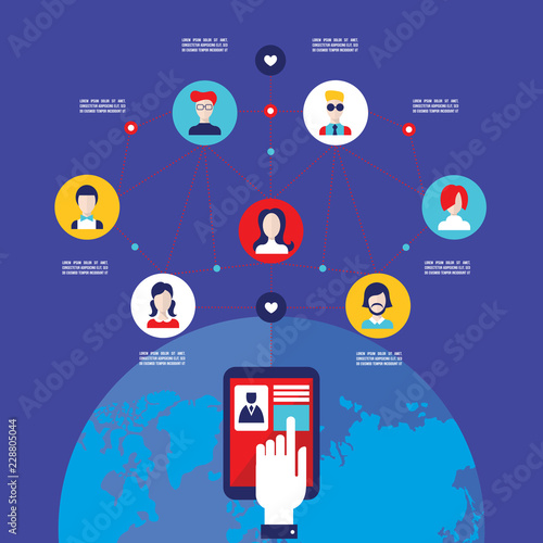 Wallpaper Mural Hand touching tablet with web icons Social network Communication concept Vector illustration Torontodigital.ca