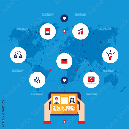 Hands holding tablet with icons Social network Communication Business concept Vector illustration