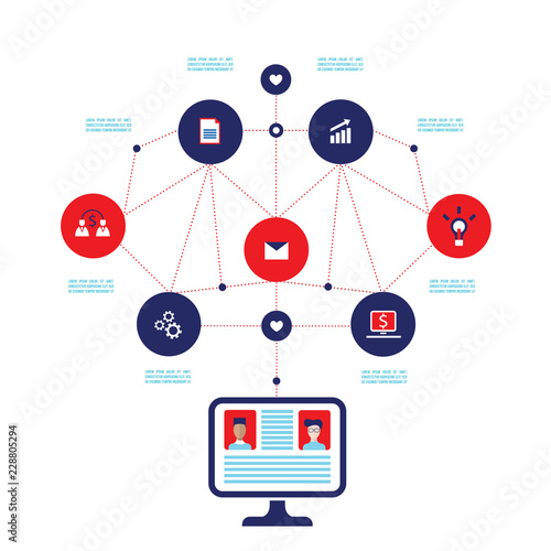 Wallpaper Mural Computer monitor with web icons Social network Communication Business concept Vector illustration Torontodigital.ca