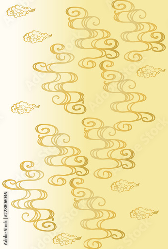 流水紋と雲の背景　黄色のグラデーション