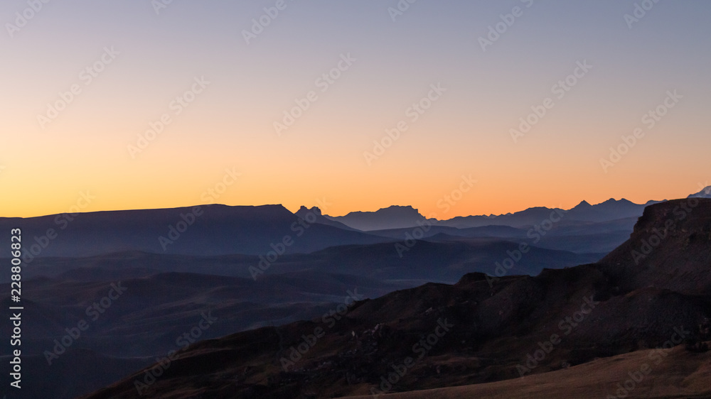 view of Caucasus Mountains from Bermamyt at dawn