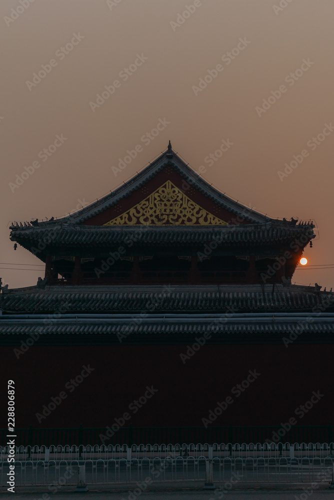 Sunrise on the temple of Confucius in Beijing in Autumn - 1 Sunrise on the temple of Confucius in Beijing in Autumn - 1