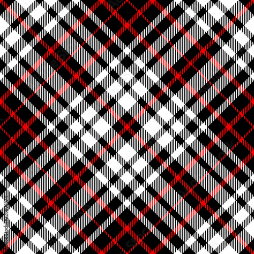 Plaid check patten in red, black and white photo