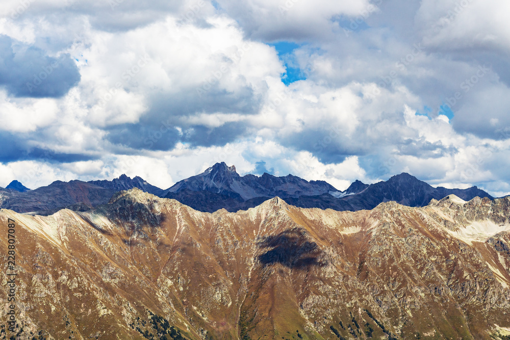 view of Caucasus mountains from Dombay sky station