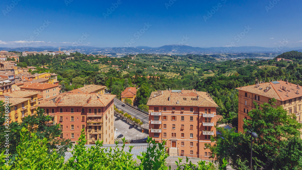 View of houses and landscape  from Perugia, Italy