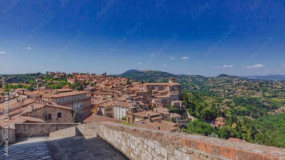 View of houses and landscape  from Perugia, Italy
