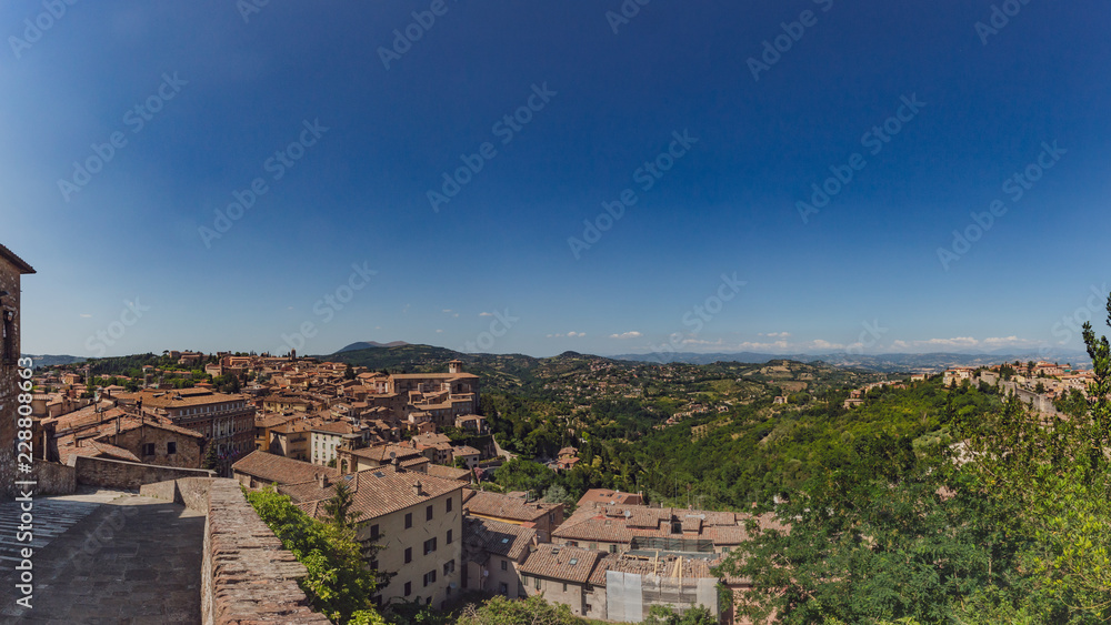 Panorama of the town and landscape of Perugia, Italy