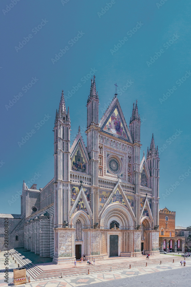 Facade of Orvieto Cathedral in Orvieto, Italy